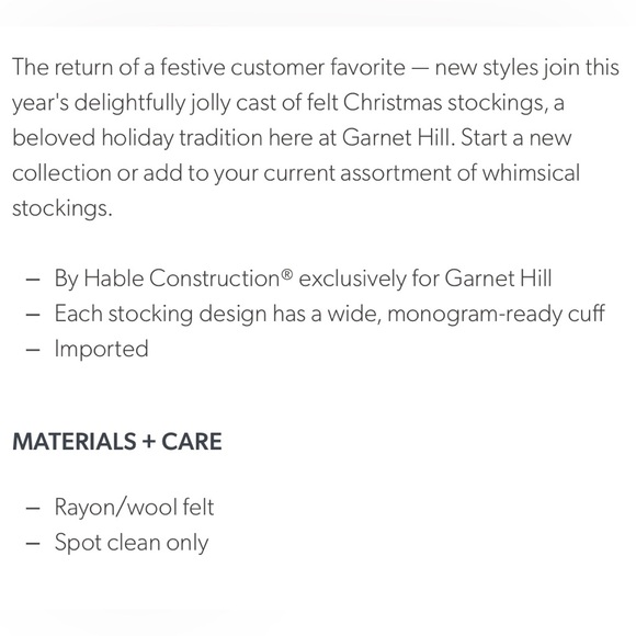 Hable for Garnet Hill Christmas Stocking - Picture 3 of 3